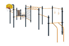 Three uneven bars, Hammer grip bar, 
Wall bars, backboard, parallel bars for push-ups, 
Gymnastic rings, horizontal bar, vertical bar and  inclined bench for press exercises, a rop