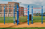 Gymnastic rings, 
3 classical grip climbing bars, 
Rope, Swedenwall bars,
 parallel bars, inclined bench for bench press