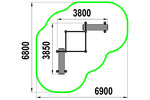 Cascade of multi-level horizontal bars 
with two benches for press