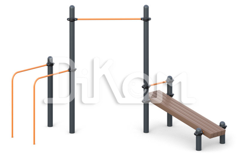 Chinning bar with squared bars and bench press