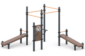 Four Chinning Bar 
a classical grip 
Two incline benches for abs exercises,
bars