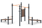 Four Chinning Bar 
a classical grip 
Two incline benches for abs exercises,
bars