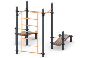 Sweden chinning bar, 3 horizontal bars 
classical grip, 
2 inclined benches 
for bench press exercises