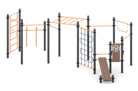 Three multi-level bars, chinning bar with grip "Hammer", 
Gymnastic wall, backboard, parallel bars for push-ups, 
Sweden bar wall, arm walk, push-ups bars,
gymn