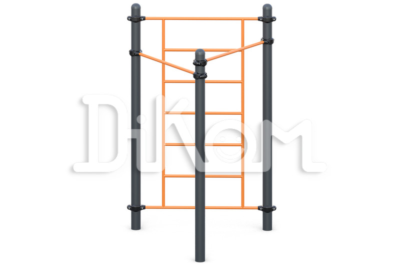 Two chinning bars 
classical grip and 
Sweden wall bars 
located at 
in the shape of a triangle