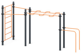 Two chining bars 
classical grip, 
Arm walk "Snake", 
Sweden wall bars, 
bars