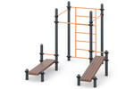 Sweden chinning bar, 3 horizontal bars 
classical grip, 
2 inclined benches 
for bench press exercises