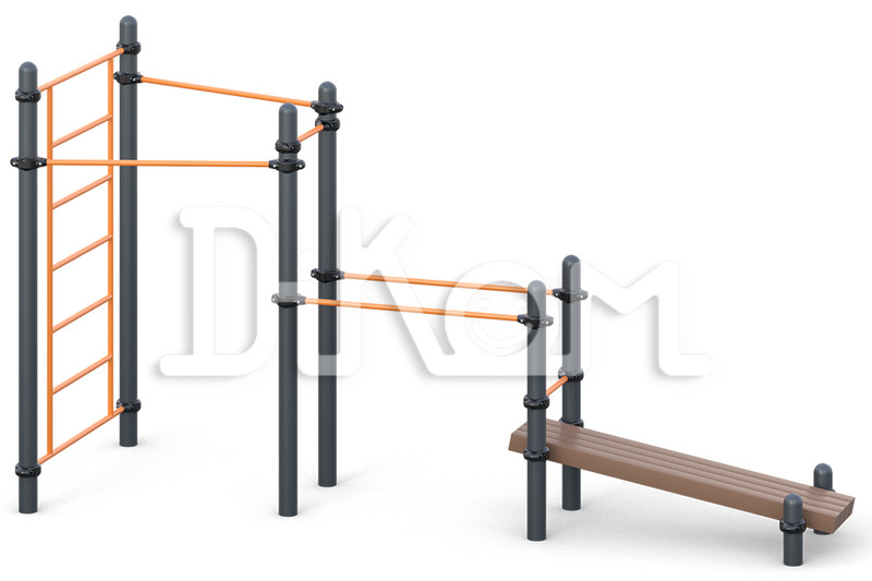Two classical grip chinning bars, 
Chinning bar, parallel bars, 
exercise bench 
abs