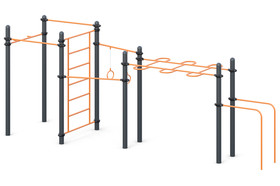 Three multi-level horizontal bars,
 Push-up bars, 
Arm walk bar combo, 
Sweden wall bars, 
gymnastic rings and 
Chinning bar for pulling up 
“Hammer” grip