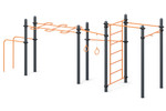 Three multi-level horizontal bars,
 Push-up bars, 
Arm walk bar combo, 
Sweden wall bars, 
gymnastic rings and 
Chinning bar for pulling up 
“Hammer” grip