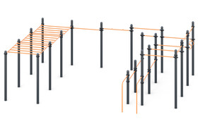 Multilevel Handlebar, 
Eight horizontal bars with classic
eight classical handholds, parallel bars, rings,
“Hammer” Chinning Bar Grip