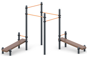 Cascade of multi-level horizontal bars 
with two benches for press