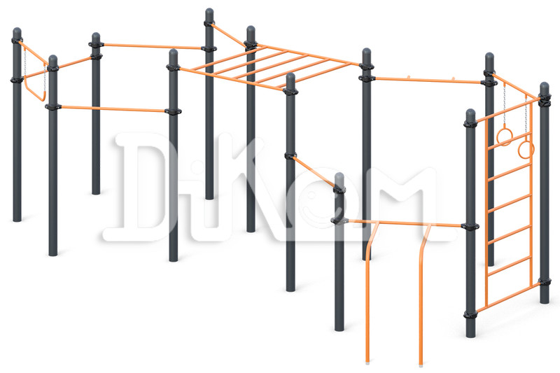 5 multi-level chinning bar,
 Chinning bar with “Hammer” grip
 Swedish bar wall, arm walk, 
push-up bars,
 gymnastic rings, 
horizontal bar