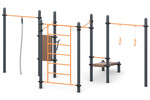 Gymnastic rings, 
3 classical grip climbing bars, 
Rope, Swedenwall bars,
 parallel bars, inclined bench for bench press